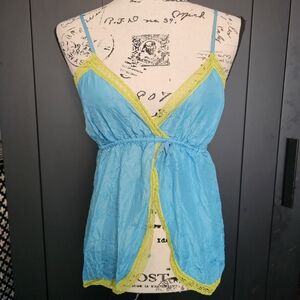 Y2K Victoria’s Secret pink bright blue and green 100% silk pajama top size xs